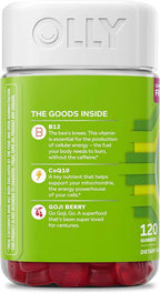 OLLY Daily Energy Gummy, Caffeine Free Cellular Energy Production,* Vitamin B12, CoQ10, Goji Berry, Adult Chewable Supplement, Tropical Passion Flavored, 60 Day Supply - 120 Count