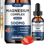 Triple Magnesium Complex Supplement-Magnesium Glycinate, Citrate, Malate Liquid Drops 500mg with Ashwagandha, L-Theanine, Vitamin B6 for Stress Relief, Sleep, Muscle Support-Strawberry Flavor