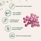 Micro Ingredients Beet Root 3,000mg with Grape Seed Extract & CoQ10, 400 Tablets | 200 Servings | Super Beets Supplements from Fresh Beetroot Extract