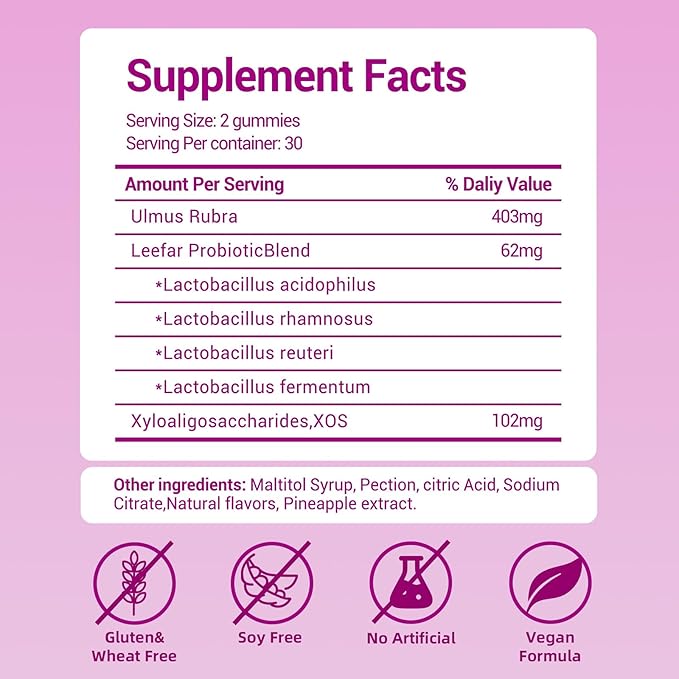 Her Juicy Feminine Probiotics Gummies with Slippery Elm, Tropical Pineapple Flavor | Supports ph Balance for Women, Digestive & Immune Health | 60 Gummies (1 Pack)
