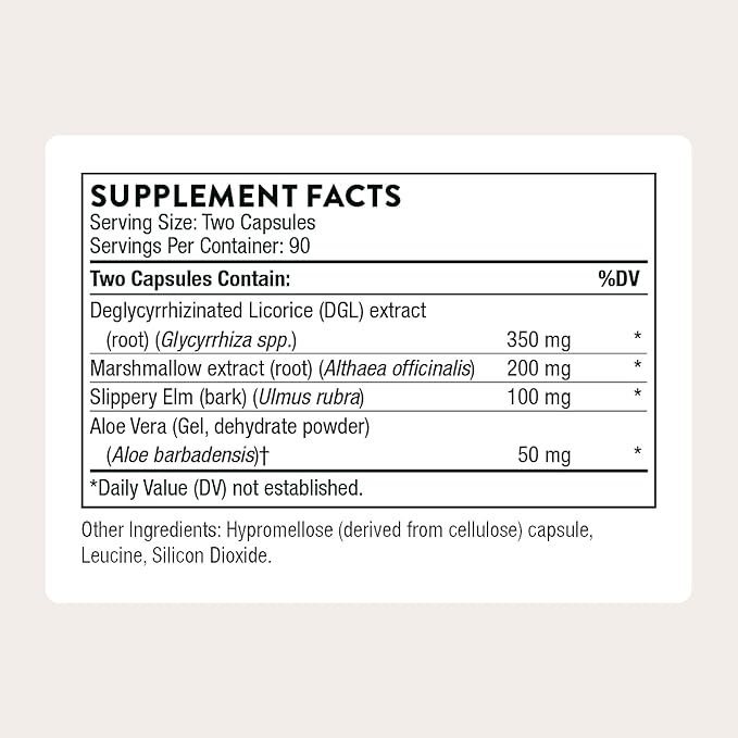 THORNE - GI Relief - Digestion Supplement - Supports Gut Health & Bloating Relief* - Formulated with Marshmallow Root, Aloe Vera Gel, DGL & Slippery Elm Bark - Third-Party Certified - 180 Capsules