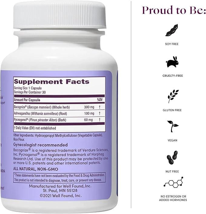 Womaness Menopause Wellness Duo for Women – Hormone Balance Support + Hair Skin & Nails Formula – Ashwagandha, Pycnogenol, Bacopa, Biotin & Hyaluronic Acid – 2 Bottles, 30 Capsules Each