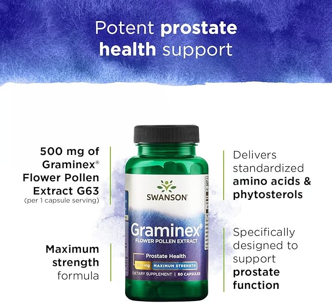 Swanson Graminex Flower Pollen Extract - Men's Health Supplement to Support Prostate, Kidney, Bladder & Urinary Tract Health* - Non-GMO - 60 Capsules