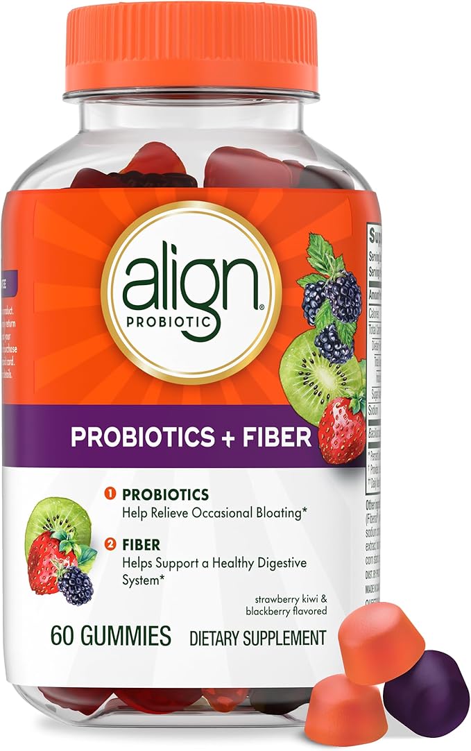 Align Probiotic, Probiotics + Fiber Gummies, Probiotics Help Relieve Occasional Bloating*, Fiber Helps Support a Healthy Digestive System*, #1 Doctor Recommended Probiotic Brand‡, 60 Gummies