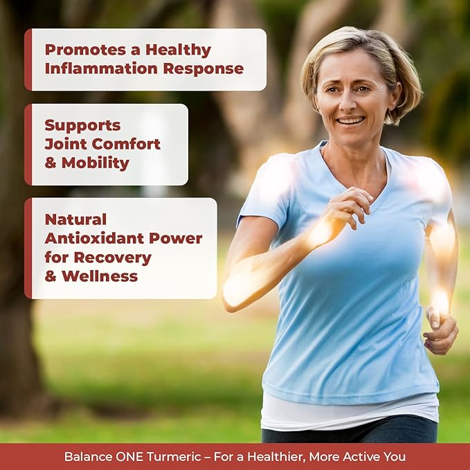 Balance ONE Turmeric Extract 1000mg with Max Strength 95% Curcuminoids - Turmeric Curcumin Supplement for Joint Comfort & Antioxidant Support - Ginger Extract and BioPerine - 1 Month Supply