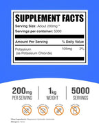 BulkSupplements.com Potassium Chloride Powder - Salt Substitute, Potassium Salt - Gluten Free, 200mg per Serving, 1kg (2.2 lbs) (Pack of 1)