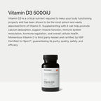 Momentous Vitamin D3 Supplement - 5,000 IU Capsules for Foundational Health Support - NSF Certified for Sport - Gluten Free - 60 Servings