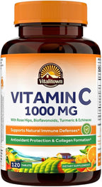 Vitalitown Vitamin C Complex 1000mg with Rose HIPS, Bioflavonoids, Turmeric & Echinacea, Daily Immune Support, Collagen Booster & Powerful Antioxidant, Vegan, 120 Tablets