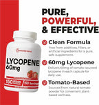 Lycopene Supplement for Men 60mg, 120 Capsules, Natural Tomato Extract Powder, 4 Month Supply, 100% Veg Lycopene Complex, Non-GMO and Gluten Free Carotenoid Supplement