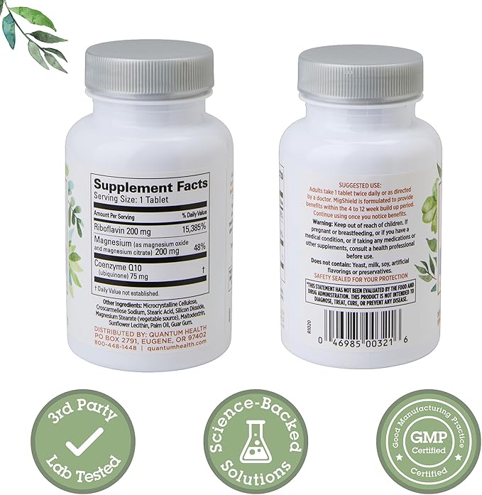 Quantum Health MigShield Magnesium Supplements with Riboflavin & CoQ10, The Power of Magnesium in Easy-to-Take Tablets For Effective Results, 60 Tablets, 30-Day Supply