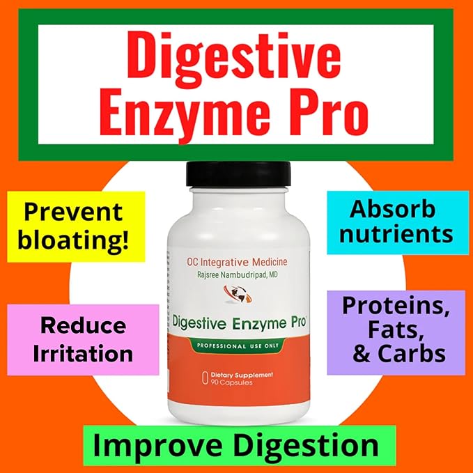 Digestive Enzyme Pro by Dr. Rajsree, MD | Full Spectrum Digestive Enzyme Support for Gas, Bloating & Indigestion | with Betaine, Pepsin, Ox Bile & Pancreatin | 90 Capsules