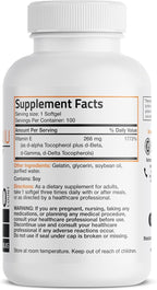 Bronson Vitamin E Complex 400 I.U. Supplement (d-Alpha Tocopherol Plus d-Beta, d-Gamma, & d-Delta Tocopherols), Antioxidant, 100 Softgels