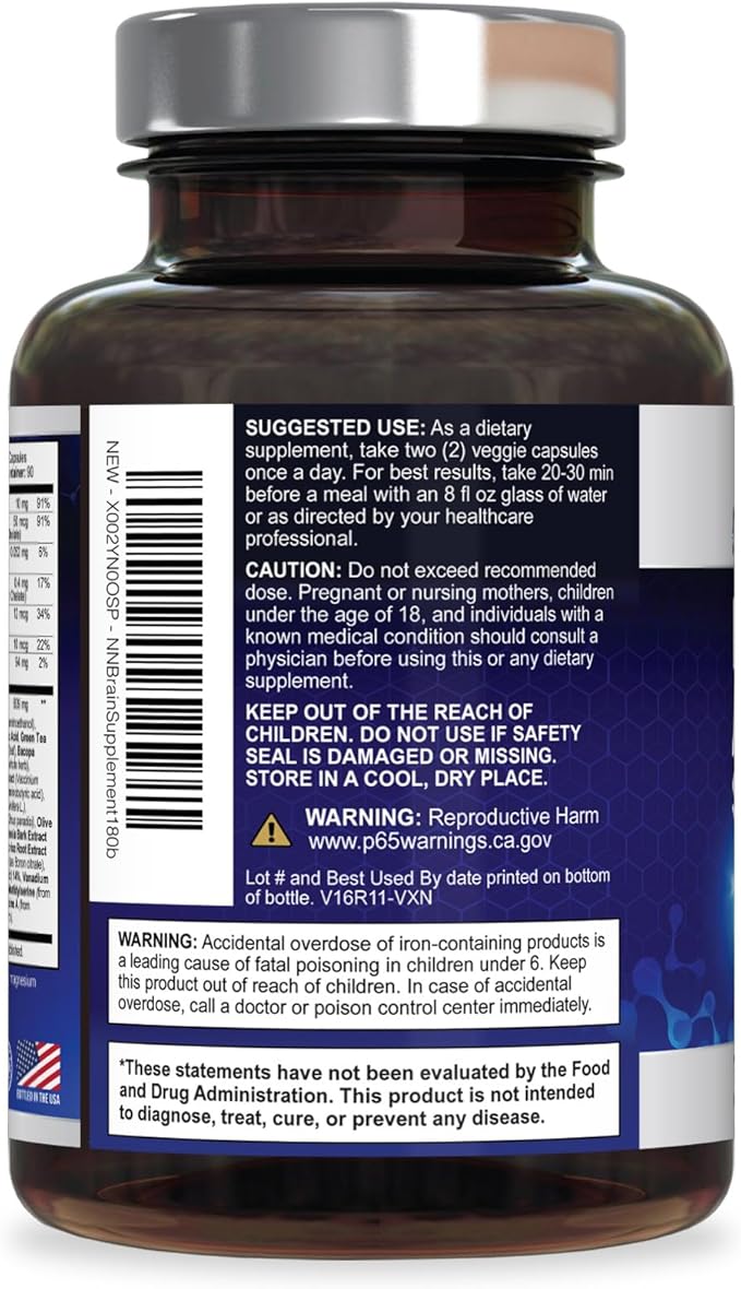 Brain Memory Supplement Pills - 3X Strength Nootropics for Concentration, Clarity & Focus Support - Brain Health Cognitive Vitamins with Bacopa, Phosphatidylserine & DMAE, Brain Booster - 180 Capsules