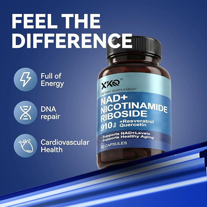 XKQ NAD Supplement, Liposomal NAD with Resveratrol｜NMN Supplement | NAD+ Supplement Resveratrol for Men & Women |, NAD Plus Supplement 910mg,60 Servings,Take 2 Daily