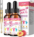 Liquid Iron Supplement for Kids, Women & Men - with Calcium, Zinc, Kids Multivitamin with Iron Drops - Blood Builder & Energy Support for Iron Deficiency, Anemia, Peach Flavor 4 Fl Oz