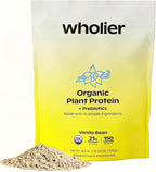 wholier Organic Plant Protein + Prebiotics. Clean Vegan Protein. 21g of Protein. 12 Real Plant Ingredients. Prebiotic Fiber. No Natural Flavors, Gums or Fillers. Vanilla Bean (1 lb. 3 oz.)