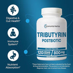 Tributyrin Supplement 800mg, Advanced Butyrate Form, 55% Standardized, More Effective Delivery Than Sodium Butyrate, 120 Capsules, Non-GMO & Gluten Free Postbiotic Supplement