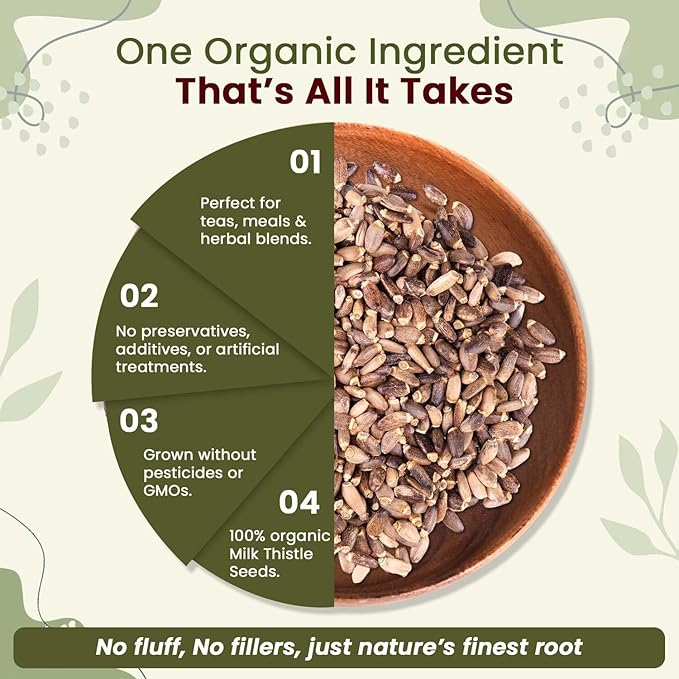 Organic Way Whole Milk Thistle Seeds (Silybum marianum) - Herabl Tea | European Wild-Harvest, Organic & Kosher Certified, Vegan, Non GMO & Gluten Free, USDA Certified, Origin - Albania (2 Oz)