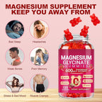 Magnesium Glycinate Gummies 600mg, Chewable Sugar Free Magnesium L-threonate Gummies with Vitamin D, B6, and CoQ10 for Sleep, Relaxation, Brain and Muscle, 60 Days Supply for Men & Women