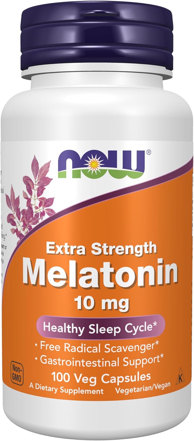 NOW Foods Supplements, Melatonin, Extra Strength 10 mg, Free Radical Scavenger*, Healthy Sleep Cycle*, 100 Veg Capsules