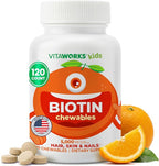 Kids Biotin 5000mcg Chewable Tablets | Tasty Biotin Supplement | Vegan, Non GMO | Hair Growth, Skin and Nail Heath | Hair Vitamins for Kids | 120 Chewables