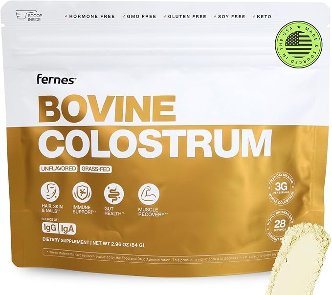 Grass Fed Whole Bovine Colostrum Powder for Women & Men – First Day Milking, Non GMO, Soy Free, Keto, Gluten Free – 28 Servings, 2.96 oz, Unflavored, Made in USA