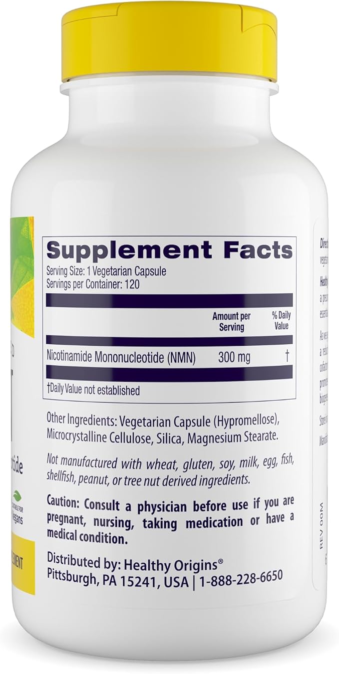 Healthy Origins NMN Nicotinamide Mononucleotide 300 mg – 120 Vegan Capsules – NAD+ Precursor for Cellular Energy & Healthy Aging Support – Third-Party Tested, Non-GMO Dietary Supplement