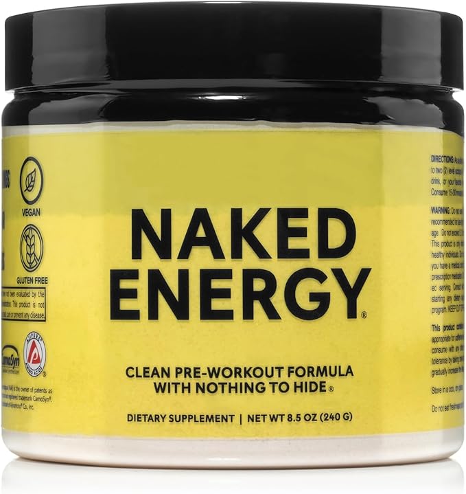 NAKED Energy - Pure Pre Workout Powder for Men and Women, NSF Certified, Vegan, Unflavored, Healthy Pre Workout - No Added Sweeteners, Colors Or Flavors - 50 Servings