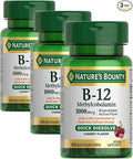 Nature's Bounty Vitamin B-12 Quick Dissolve Tablets, 1000mcg, Aids in The Conversion of Food into Cellular Energy, Cherry Flavor, 60ct (Pack of 3)