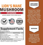 BioSchwartz Organic Lions Mane Supplement Capsules (90 Count) 2100mg Lions Mane Mushrooms with BioPerine for Max Absorption, Active Compound Verified, Nootropic Brain Supplements for Memory and Focus