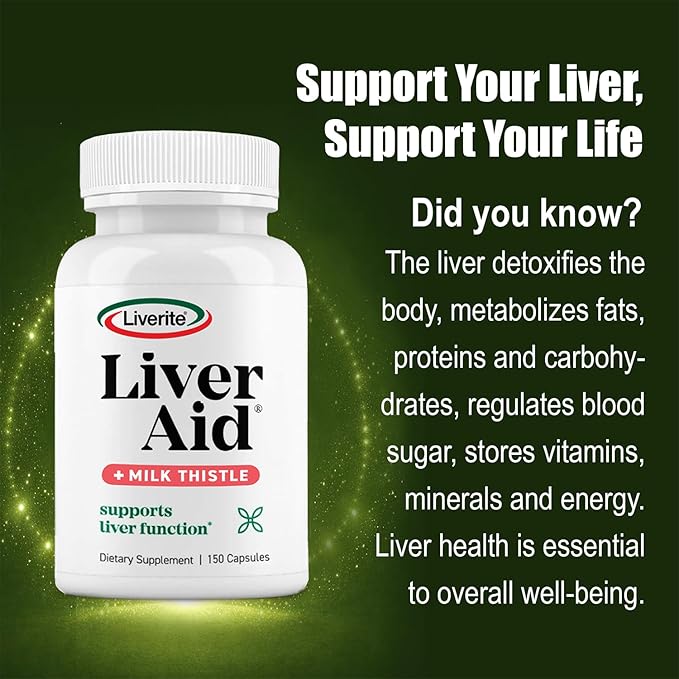 LIVERITE Liver Aid with Milk Thistle 60 Capsules, Supports Healthy Liver Function, Cleansing, Energy & Daily Wellness