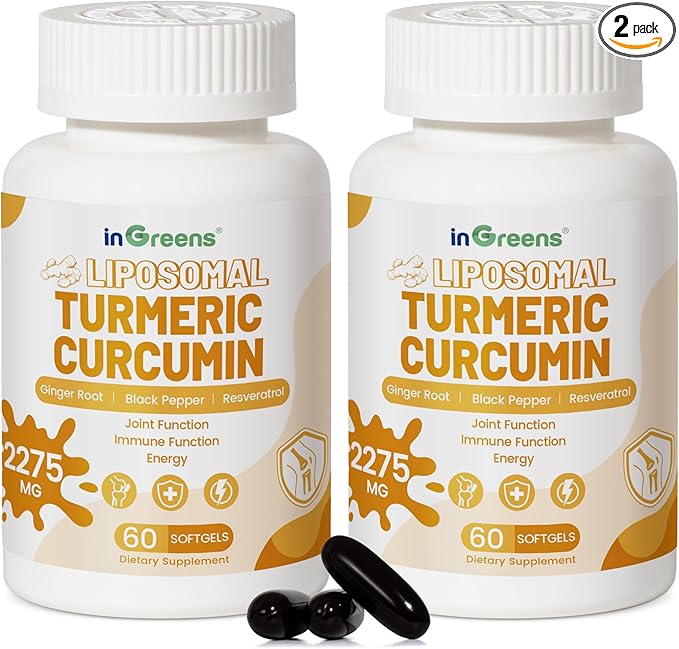 inGreens Turmeric Curcumin Supplement 2275mg, 95% Curcumin, High Absorption Liposomal Turmeric Supplement with Black Pepper & Ginger Extract, Joint Support, Immune Function, Non-GMO, 120 Softgels