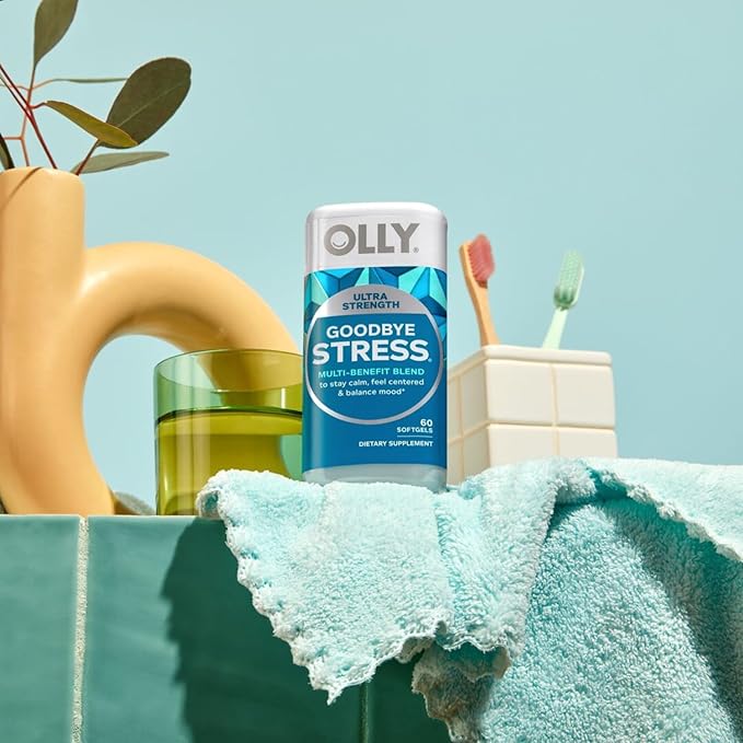 OLLY Ultra Strength Goodbye Stress Softgels, GABA, Ashwagandha, L-Theanine and Lemon Balm, Stress Relief Supplement - 60 Count (Pack of 2)