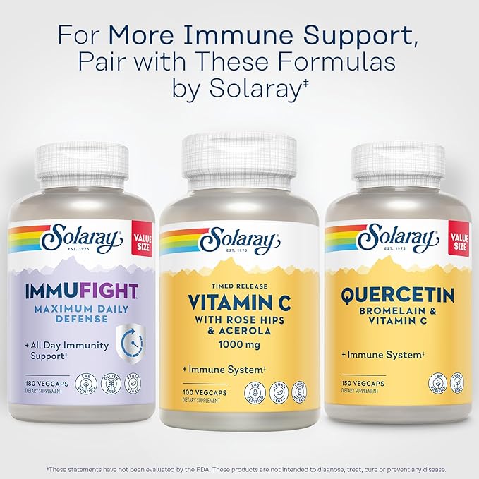 SOLARAY Vitamin C 1000mg - Time Release Vitamin C Capsules w/Rose HIPS and Acerola for Bioflavonoid Support - Two-Stage, All-Day Immune Support - Vegan, 60 Day Guarantee