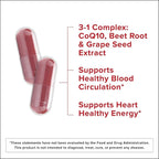 Qunol Blood Pressure Support, 3 in 1 Beets + CoQ10 + Grape Seed Extract, Beet Root Capsules that Supports Healthy Blood Circulation & Heart Healthy Energy, 60 Count (Pack of 2)