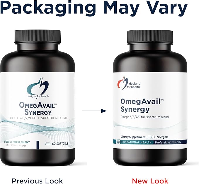 Designs for Health OmegAvail Synergy - Omega Complex for Adults - Omega 3-6-7-9 Fatty Acids from Borage and Macadamia Oil + Triglyceride (TG) Fish Oil with DHA & EPA (60 Softgels)