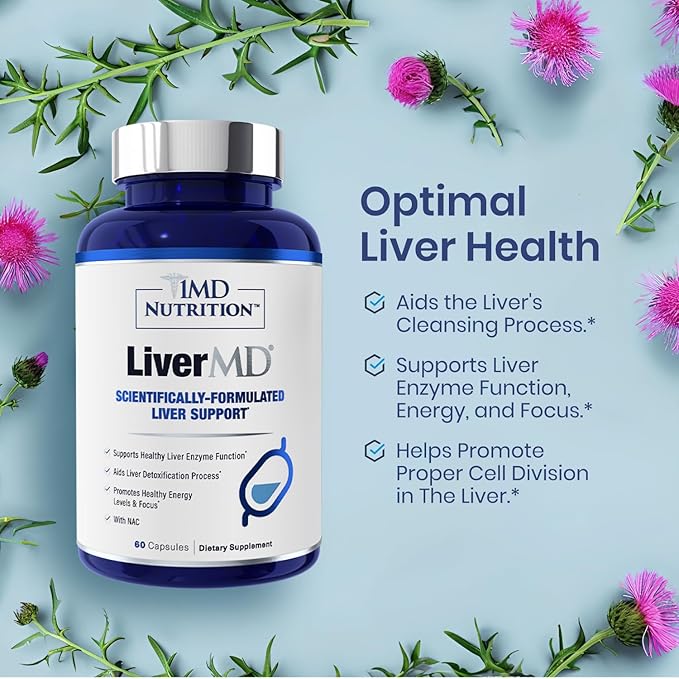 1MD Nutrition 1MD LiverMD - Liver Support Supplement | Siliphos Milk Thistle Extract - Highly Bioavailable, for Liver Support | 180 Capsules (3-Pack)