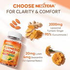 Liposomal Turmeric Ginger Curcumin Complex Supplement Pills, 2000mg Organic Turmeric Root with Black Pepper, Lutein and Zeaxanthin Supplements Liquid Softgels, 95% Curcuminoids, Non-GMO, 240ct