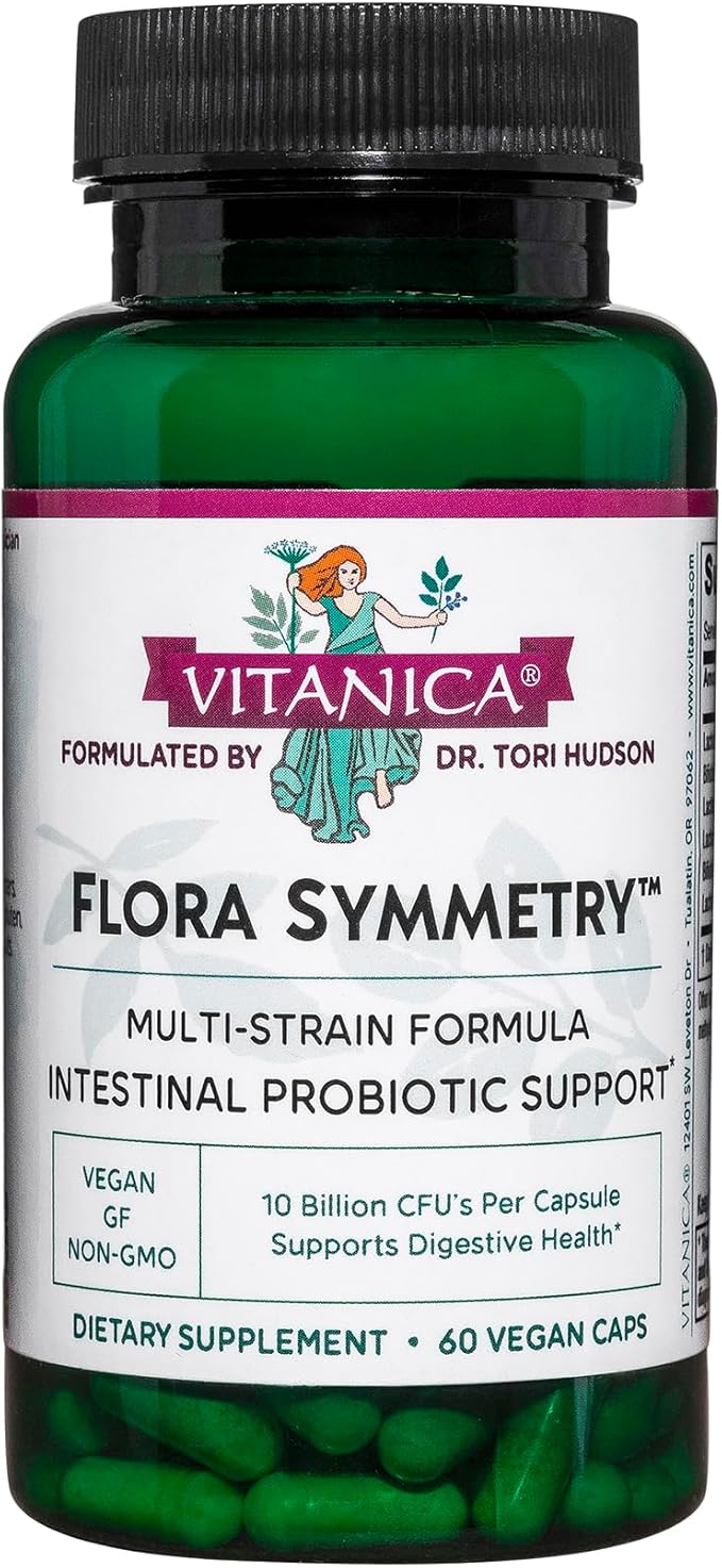 Vitanica Flora Symmetry, Shelf Stable Probiotic Supplement, Dr Formulated Probiotics for Women, Probiotics for Men and Adults, Acidophilus Probiotic, Non-GMO, Vegetarian, 60 Count (Flora Symmetry)