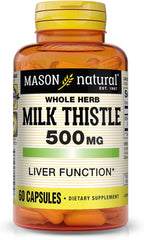 MASON NATURAL Milk Thistle 500 mg - Support Healthy Liver Function, Cleanse and Detox, Herbal Dietary Supplement, 60 Capsules