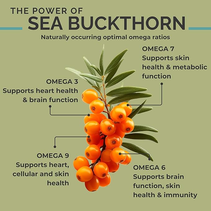 SeabuckWonders Organic Sea Buckthorn Oil Omega-7 Complete, 60 Softgels, 30 Day Supply, with Omega 3, 6 & 9, Supports Hair, Skin & Nails, Overall Health & Wellness