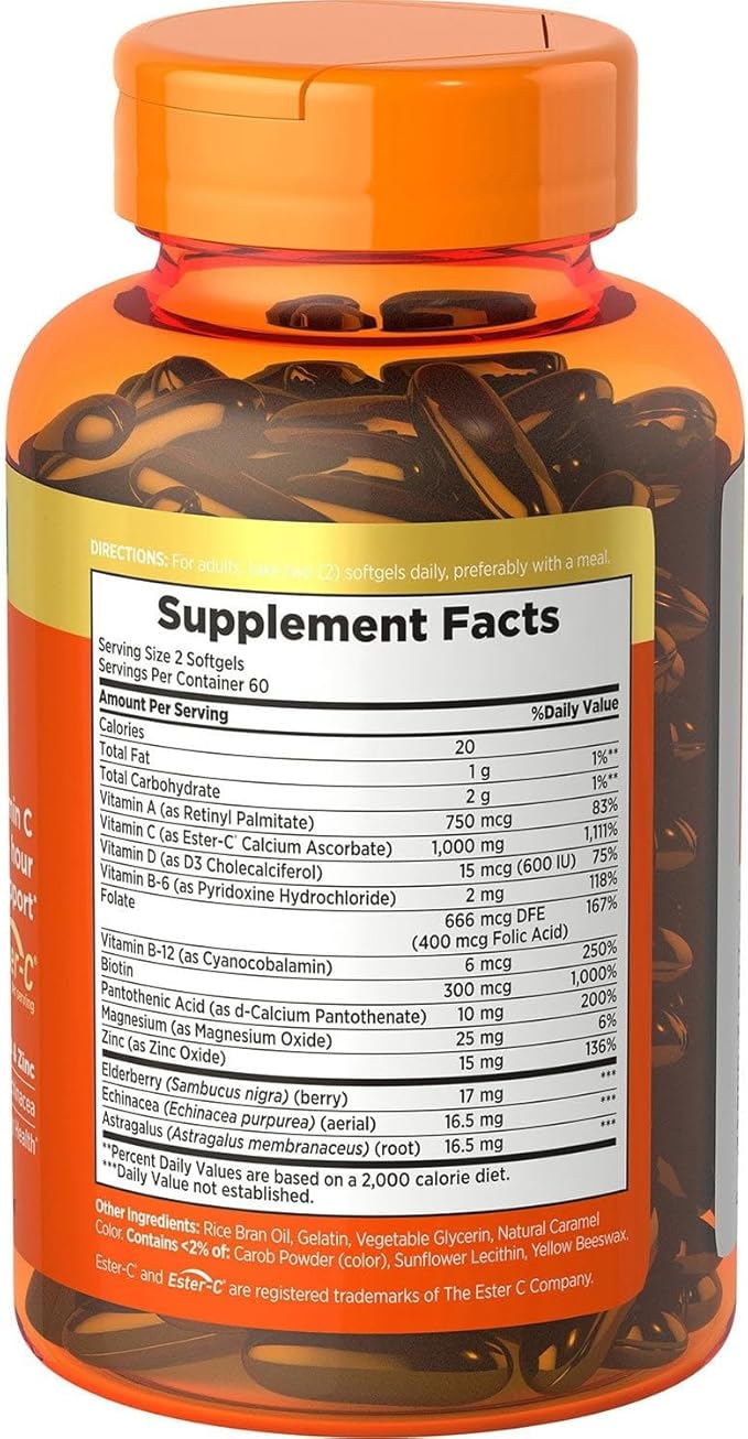 Nature’s Bounty Immune 24 Hour Immune Support Softgels, 1000mg Vitamin C, 120 Ct