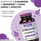 BlueBonnet Nutrition D-Mannose & Cranberry - Fast Acting Urinary Tract Support for Men & Women* - Non-GMO, Vegan, Kosher, Gluten-Free - 100 Vegetable Capsules, 50 Servings