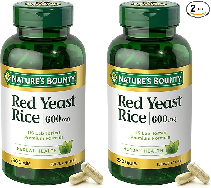 Nature's Bounty Red Yeast Rice, Herbal Supplement, 600mg, 250 Capsules (Pack of 2)