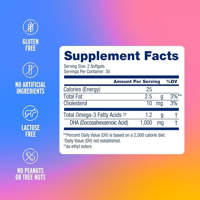 Oceanblue Essentials Brain Fuel Burpless Fish Oil High Potency Omega 3 DHA Supplement for Brain and Eye Support 1000 mg Tasty Orange Flavor 60 Count Softgels 1 Month Supply