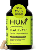 HUM Flatter Me Extra Strength Digestive Enzymes for Women, Men, Digestive Gut Bloating Supplement, Ginger, Peppermint Leaf, Fast Acting Anti Bloat Pills Multi Enzyme for Debloating, 60 Capsules