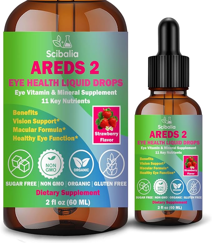 AREDS 2 Formula Liquid Drops, Advance 11-in-1 Eye Vitamins Lutein and Zeaxanthin Supplements w. Bilberry Eyebright Omega-3 for Vision Retina Macular Health, Areds Plus Multivitamin for Adult & Senior
