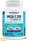 Oceanblue Professional Omega-3 2100 with Vitamin D3 – 60 ct – Triple Strength Burpless Fish Oil Supplement with High-Potency EPA, DHA, DPA and Vitamin D3 – Wild-Caught – Orange Flavor (30 Servings)
