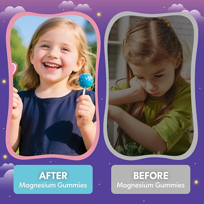 Magnesium Calming Gummies for Kids 4+ & Adults, Sugar Free Magnesium Supplement with L-Theanine, Chamomile, Vitamins B6, D3, K2, Zinc for Sleep, Relaxation, Focus & Muscle Support, Strawberry Flavor