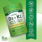 Nature's Truth Vitamin K2 MK7 Complex | 100 mcg | 50 Softgels | with D3 | Non-GMO & Gluten Free Supplement